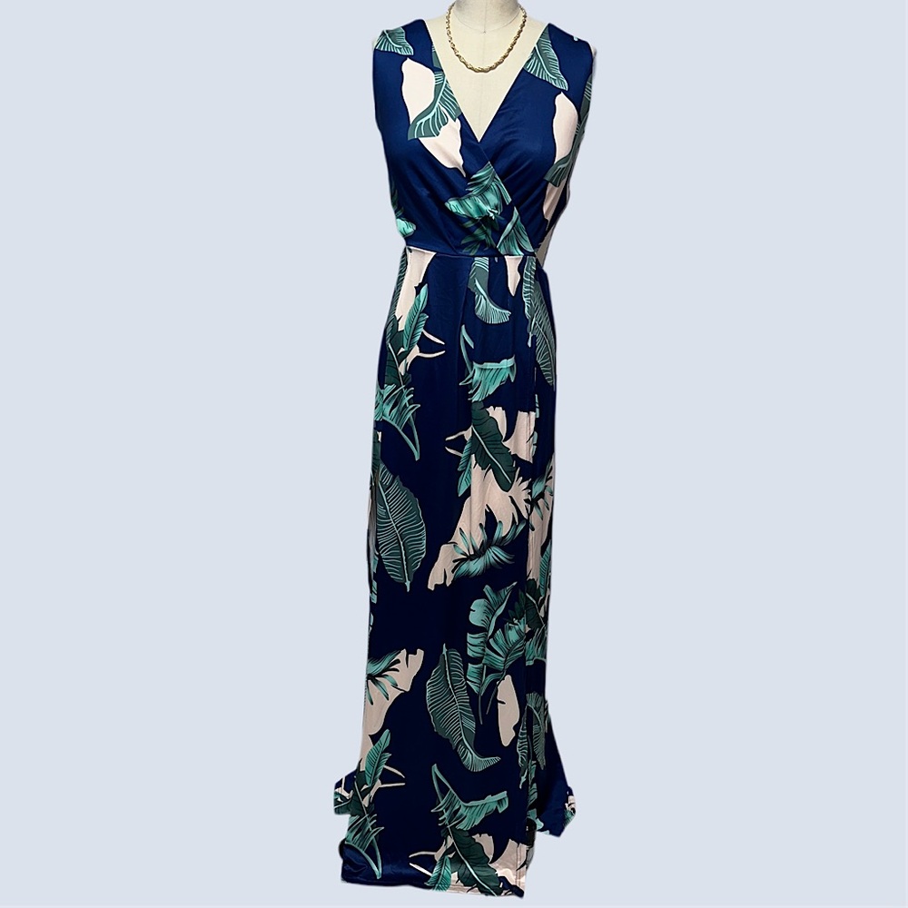 Women's Sleeveless Floor-Length Maxi Tropical Print Dress, Size S